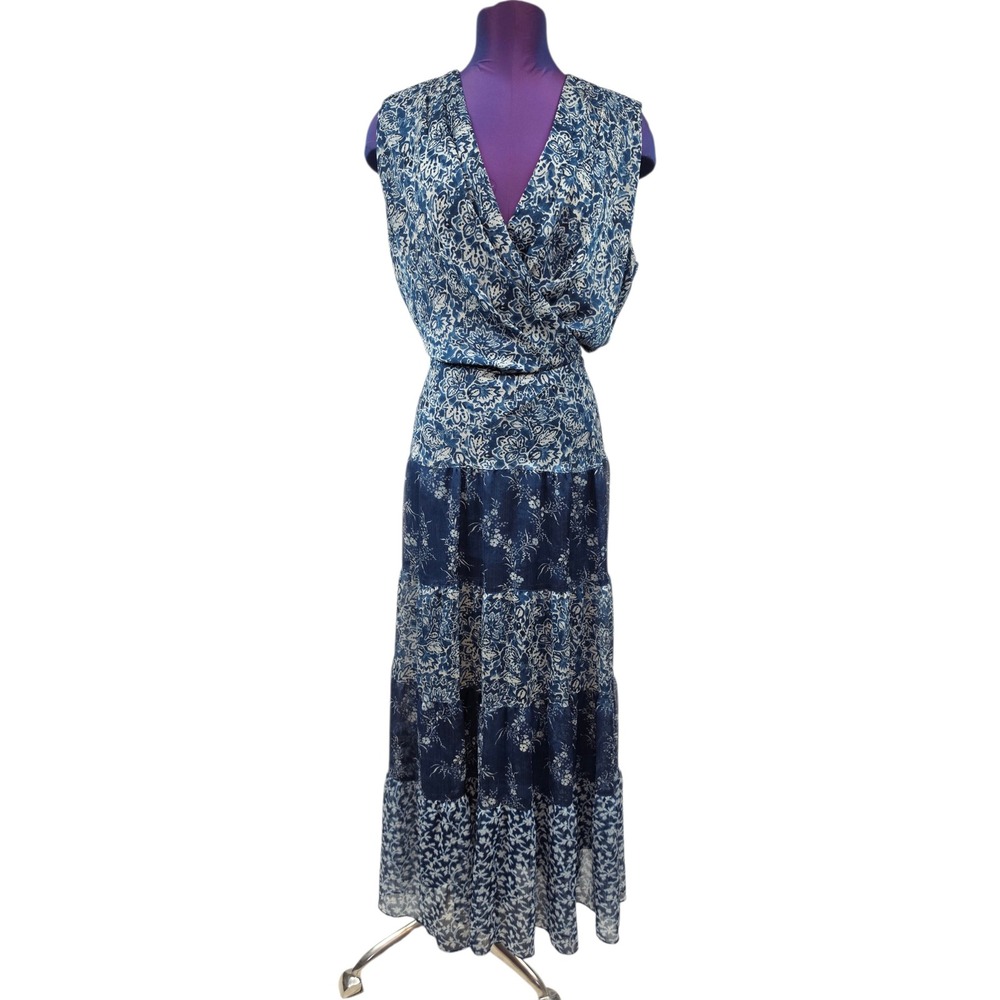 Ralph Lauren Black Label Blue Georgette Floral Tiered Midi Dress Size 14 - Picture 8 of 8